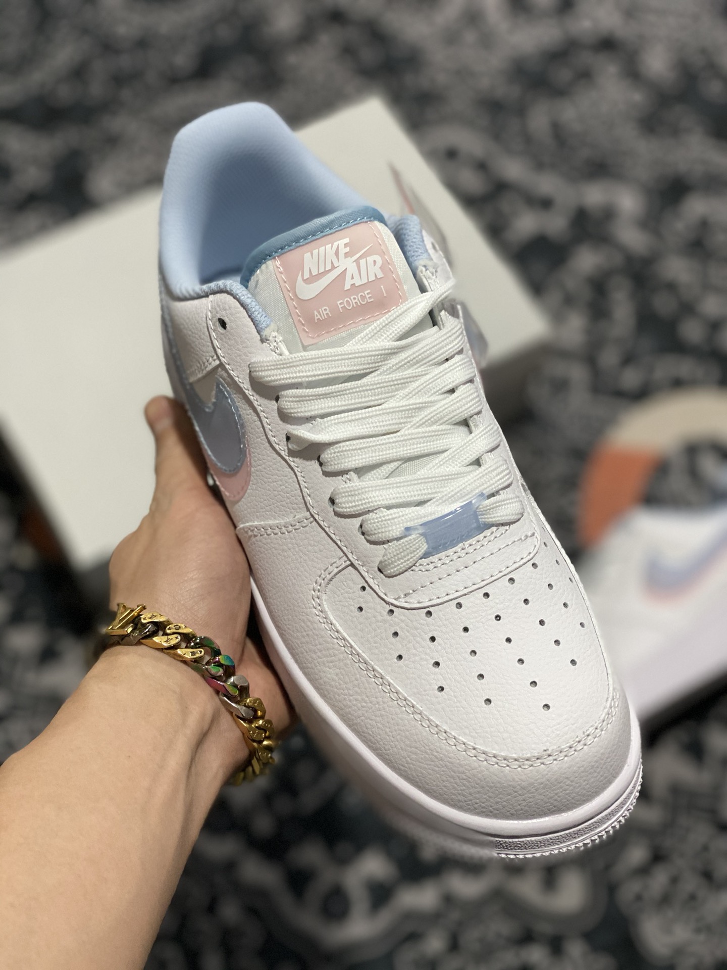 Nike Air Force 1 Low ‘Double Swoosh’ White/Light Armory BlueArctic Punch For Sale Sneaker Hello